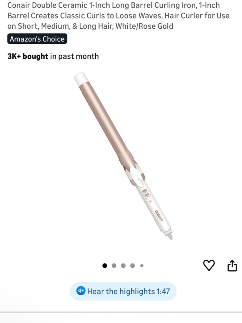 Conair Rose Gold 1-Inch Curling Iron – Double Ceramic Barrel